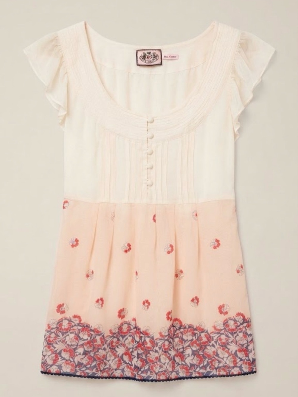 Vintage Juicy Couture 100% Silk Floral Blouse Top with Tie Back - Size 6